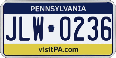 PA license plate JLW0236
