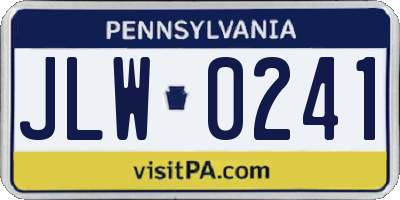 PA license plate JLW0241