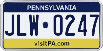 PA license plate JLW0247