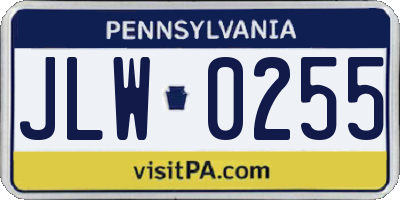 PA license plate JLW0255