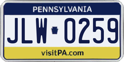 PA license plate JLW0259