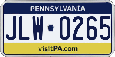 PA license plate JLW0265