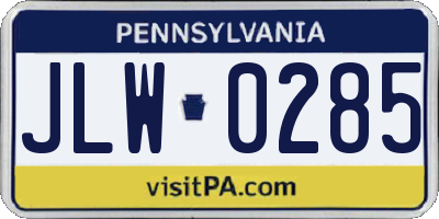 PA license plate JLW0285