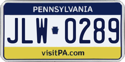 PA license plate JLW0289