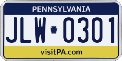 PA license plate JLW0301