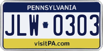 PA license plate JLW0303
