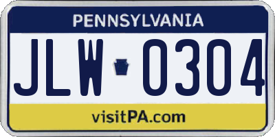PA license plate JLW0304