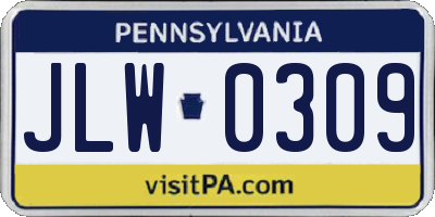 PA license plate JLW0309