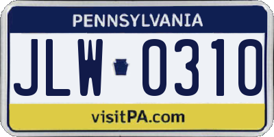 PA license plate JLW0310