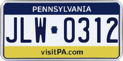 PA license plate JLW0312