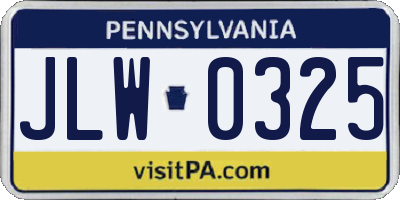 PA license plate JLW0325
