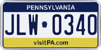 PA license plate JLW0340