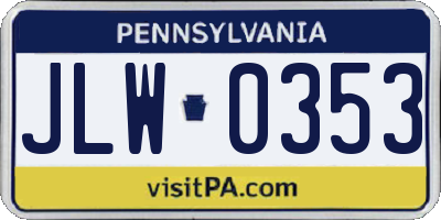 PA license plate JLW0353