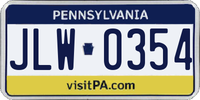 PA license plate JLW0354