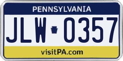 PA license plate JLW0357
