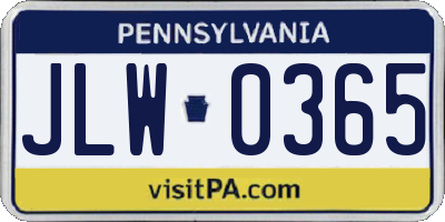 PA license plate JLW0365