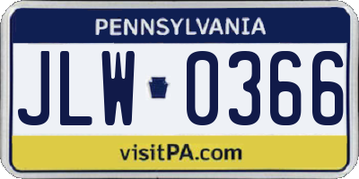 PA license plate JLW0366