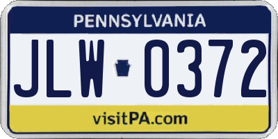 PA license plate JLW0372