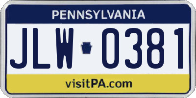 PA license plate JLW0381