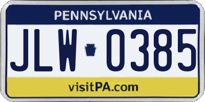 PA license plate JLW0385