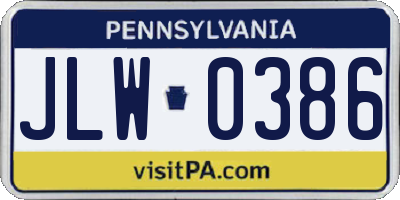PA license plate JLW0386