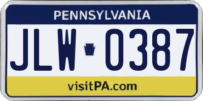 PA license plate JLW0387