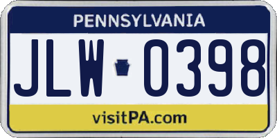 PA license plate JLW0398