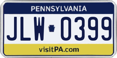 PA license plate JLW0399