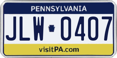 PA license plate JLW0407