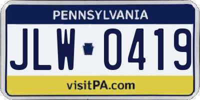 PA license plate JLW0419