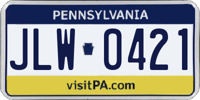 PA license plate JLW0421