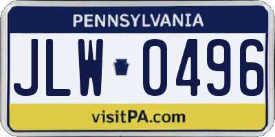 PA license plate JLW0496