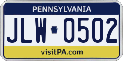 PA license plate JLW0502