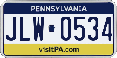 PA license plate JLW0534