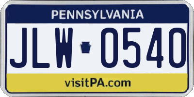 PA license plate JLW0540