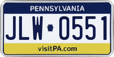 PA license plate JLW0551