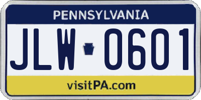 PA license plate JLW0601