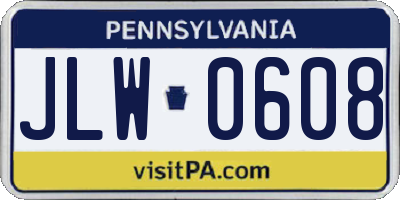 PA license plate JLW0608