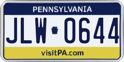 PA license plate JLW0644