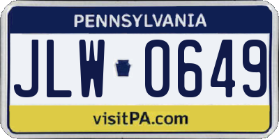 PA license plate JLW0649
