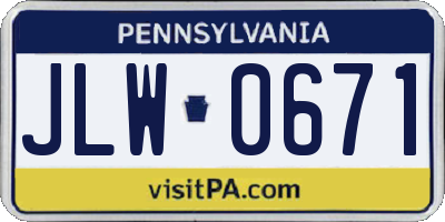PA license plate JLW0671