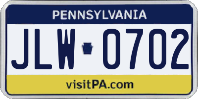 PA license plate JLW0702
