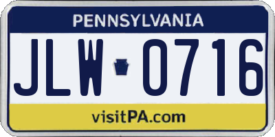 PA license plate JLW0716