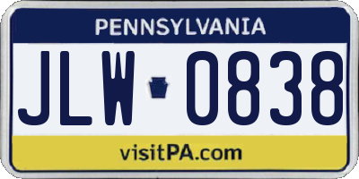 PA license plate JLW0838
