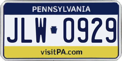 PA license plate JLW0929