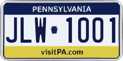 PA license plate JLW1001