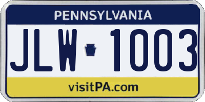 PA license plate JLW1003