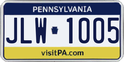 PA license plate JLW1005