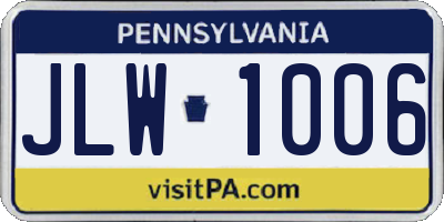 PA license plate JLW1006