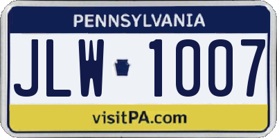 PA license plate JLW1007